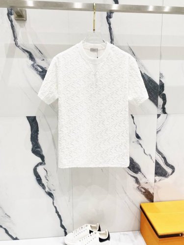 Dior 迪奥 320克圆领短袖T恤 经典款植绒满印字母Logo提花标识 官方同步 1:1原版开模 时尚个性 百搭潮流 纯原品质 原版洗水面料 吊牌 领标 水洗