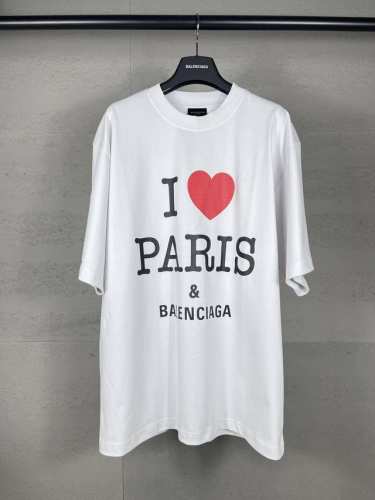 实拍图 顶级版本.官网品质 Balenci*Ga 巴黎.Ss24最新款，正面I Love Paris& Balenciaxx艺术印花短袖T恤.砖柜同步.第一时间