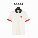 Gucci 古驰 袖口红边胸口双G刺绣短袖polo衫 采用100%棉双面珠地面料，拆解纱线分析，订织蜂窝四角网眼胚布， 衣领为双系统提花定织扁机制成，有弹性，不