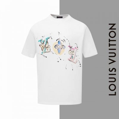 款号#Z78 Lv 彩色图标涂鸦圆领短袖 Louisvuitton官网一致款式 面料：32支双纱280克纯棉面料 同缸同色织染螺纹 颜色一致 工艺：进口机器白墨