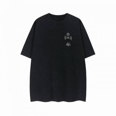 高版本Chrome Hearts克罗心 重叠十字烫钻洗水做旧短袖！面料使用 G克全棉双纱面料 区别于市场低克重普通货 ，纹路清晰可见，质感柔软细腻光滑，垂感十足