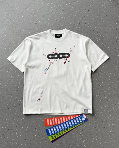 Goodbrand 泼墨字母Logo印花彩色绣花圆领宽松短袖 男女同款 官网同步 面料采用290G双纱纯棉重磅面料 上身舒适 整体有型 垂感到位 领口螺纹加厚