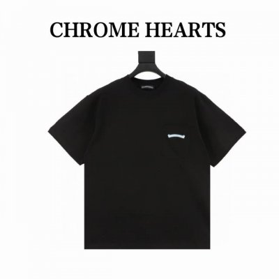 Chrome Hearte 克罗心Ch 25Ss蓝色Logo梵文印花短袖T恤 轻奢主义男女日常通勤穿搭必备单品正确版本欢迎对比详细特征 280克130%纯棉双纱