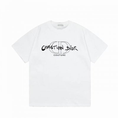 Dior 迪奥 标识Logo印花百搭潮流短袖T恤男女同款 吊牌 领标 水洗唛 三标齐全 定织定染280克精梳棉面料 尺码：S-Xxl 颜色：黑色，白色