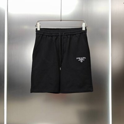 普拉达 prada 2025春夏新款短裤五分裤！ 定制专属400克重毛圈布纯棉面料 经典字母刺绣Logo工艺设计 颜色：黑色 尺码：S-2Xl