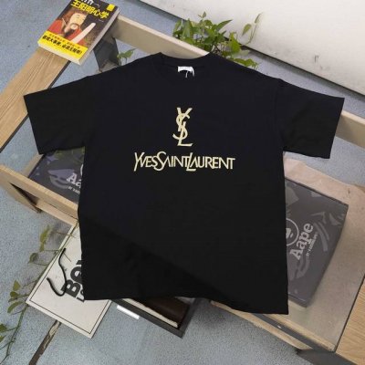 款号：Cxs806 高版本 新款Yves Saint Laurent 圣罗兰Ysl烫金字母Logo图案印花休闲情侣宽松短袖T恤，独一无二的活性环保面料染色，32