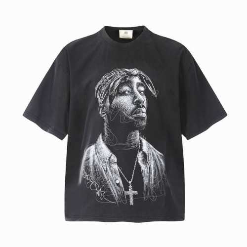 Vt988 图派克Tupac说唱歌手2pac素描人像Big Face数码直喷印花复古水洗做旧短袖T恤 小领口设计 白墨数码直喷印花 高街复古重磅做旧水洗Vint