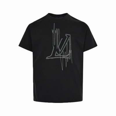 louis Vuitton 23Ss 刺绣流苏微标Logo短袖 心跳频率绣花T恤 客订220G32S平纹针织 面料 亲肤透气 细腻 胸前采用丝网印花工艺再配合由