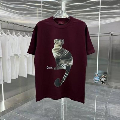 Gucci 2025春夏新款 260克短袖T恤 个性印花 男女同款宽松版 S M L Xl Xxl 五个码 黑色 酒红色 杏色