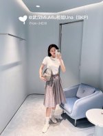 miumi* 25Ss春夏新款 知识分子格纹半身裙丨独家Yb开发！高版出品！定制色织面料 饰有品牌标识贴饰 网纱拼接蕾丝松紧腰头 穿搭建议露出腰头 百褶廓形下摆