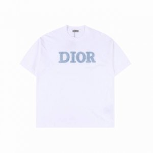 dior 迪奥 25Ss 蓝色植绒字母刺绣短袖T恤 设计标识官方同步原版开模时尚个性百搭潮流纯原品质 原版32支260克洗水面料吊牌领标水洗麦 三标齐全 颜色: