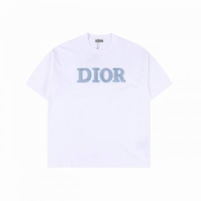 dior 迪奥 25Ss 蓝色植绒字母刺绣短袖T恤 设计标识官方同步原版开模时尚个性百搭潮流纯原品质 原版32支260克洗水面料吊牌领标水洗麦 三标齐全 颜色: