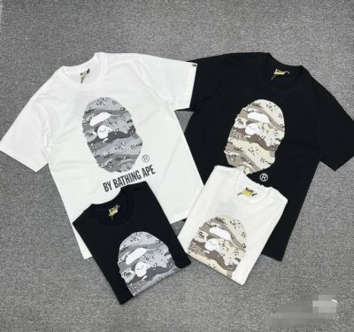 001037款A Bathing Ape 纯色圆领套头沙漠迷彩猿人字母图案印花短袖 男女同款 码数Smlxlxxl 白灰，黑灰，白黄，黑黄