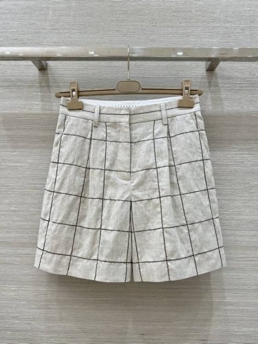 独家首发，高端原单品质Bc 25春夏新品，行走的高定老钱风休闲穿搭，原单进口亚麻刺绣格纹西裤中裤！面料纹理超高级！重工刺绣亮片装饰经典叠搭神器，极简主义设计奢华