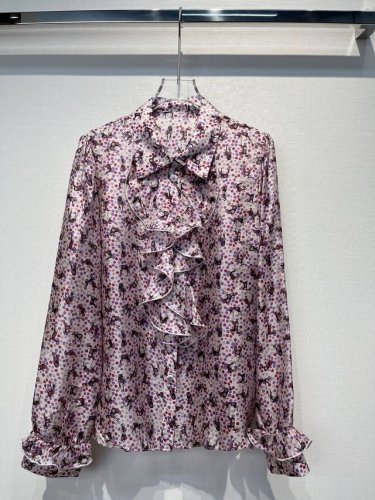 2025新款 印花荷叶领边真丝衬衣 时尚洋气 Size: S- L