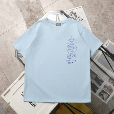 上新 纯原臻品 顶级复刻 Dior 迪奥 新款印花Logo圆领休闲短袖T恤 款号：6224 颜色：蓝色 白色 购入原版开模打造，全套定制辅料，细节决定成败。 迪