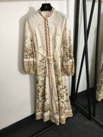 P310款号5114 Zimmermann新款 亚麻粉花绿叶花卉印花灯笼长袖连衣裙 长裙，米白色，S-Xl， S码；胸围86，腰围72，袖长70，总长136