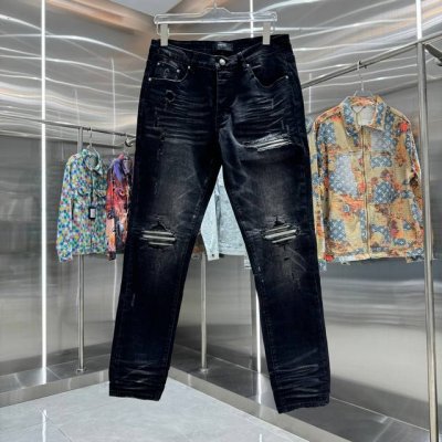 Amiri 破洞工艺街头潮流修身小脚弹力牛仔裤 颜色 黑色 码数 30 32 34 36 38