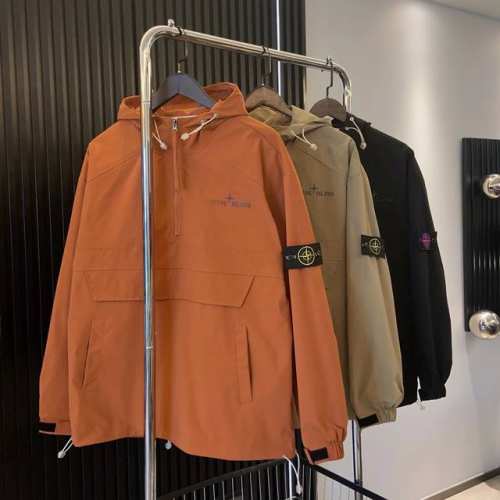 160（天花板品质）Stone Island石头岛冲锋衣半拉链防风夹克外套 高密度梭织面料不变形 连帽抽绳设计 袖子上小Logo绣花贴布 细节完美 宽松版型 2