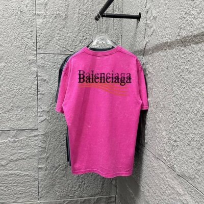 BAL*巴黎*2025春夏季新款 雪花做旧洗水复古圆领短袖 胸前logo 可乐重影印花 定制面料 短袖T恤 男女同款 颜色：雪花黑 雪花蓝 雪花粉 雪花灰 尺码