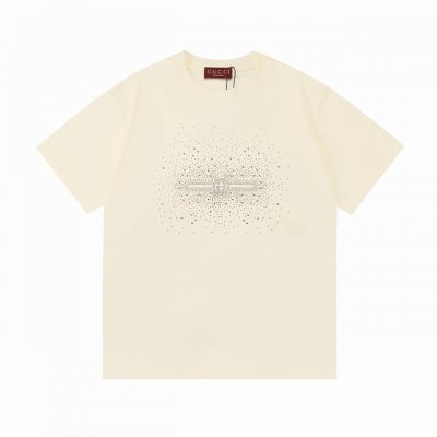 Gucci 古驰 2025新款 星烫钻字母Logo 男女同款 短袖T恤 定制300克100％双纱纯棉面料 定染32支双股螺纹 烫钻工艺Logo 领标吊牌主唛三标