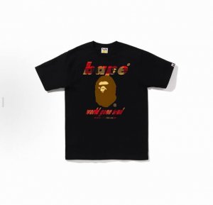 001043款Bape Fw22 Block Check Wgm Ape Head Tee 猿人字母印花休闲短袖T恤 男女同款 码数Smlxlxxl 黑红，白红