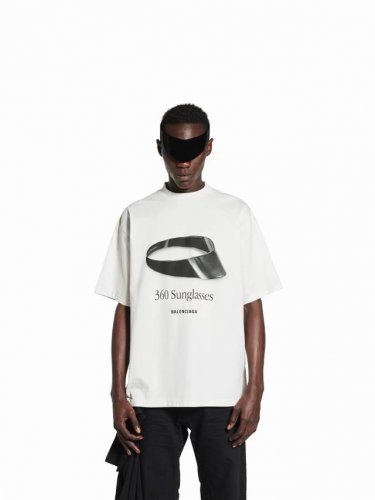 1213# Balenciaga25Ss新款进口白墨3D直喷眼镜数码直喷印花短袖T恤.300克双纱面料.350克双纱十字螺纹领口.宽松版本.男女同款 码数：1.