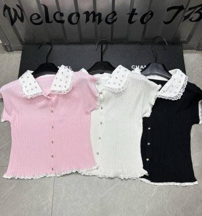 新品上线 款号:27577# #Niu花边娃娃领短袖实拍图