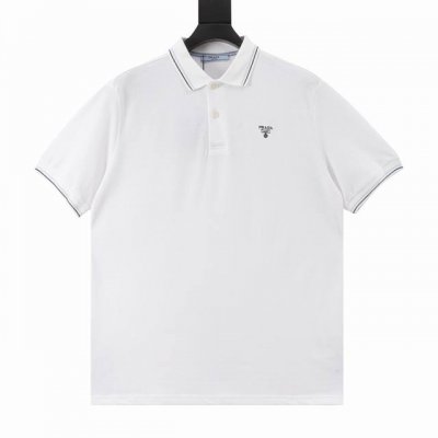 prada普拉达prd 黑边倒三角刺绣短袖polo衫 正品3539购入开发，采用40支双股精疏棉珠地面料，定制提花扁机丝光棉罗纹，面料酵洗，进口机刺绣，定制辅料