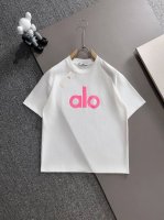 Alo* 2025春夏款上新 原高版本 alo 面料采用270克高密度纯棉 不变形 不缩水 工艺介绍 双线走位 胸口发泡印花+后背彩色发泡印花 颜色 白粉色 s