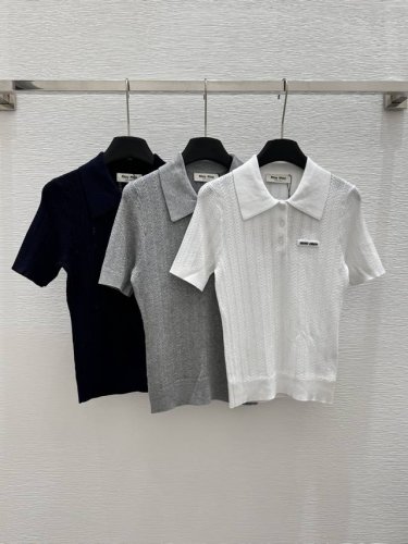 M家 夏季新款 纯色简约镂空翻领针织短袖 颜色 白色 黑色 灰色 尺码 36.38.40