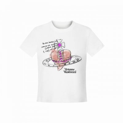 Vivienne West Wood 西天后薇薇安 2025夏季新款情人节限定系列土星设计款涂鸦爱心Logo正肩短袖T恤 女款 全网独家纯棉高品质 款号：Vi1