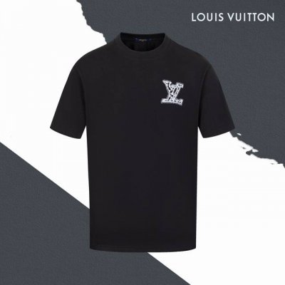 款号Sl61 Lv路易威登新款缝线大标Logo字母立体刺绣圆领短袖 万针刺绣 情侣同款 全套包装 三标齐全 区别市场通货 随意对比 纯棉280克高克重32支双纱