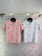 Lou*25早春新款针织翻领领短袖 品牌Logo几何元素老花提花装饰 经典时髦高级百搭 4色3码Sml T226B