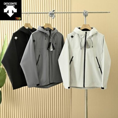 p200 descente 25年春季迪桑特户外防风防水拉链连帽休闲冲锋衣夹克功能性薄款外套， 颜色：黑色，灰色，珍珠白 面料采用轻薄、防风，透气，轻量，耐磨，