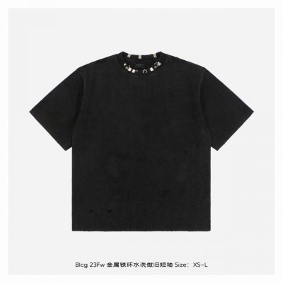 Balenciaga 巴黎世家 23Fw 金属铁环水洗做旧短袖 面料采用280克平纹32支双股双纱紧密赛络纺进口“福原”牌大圆机织造而成，双面做蚀毛无尘处理，