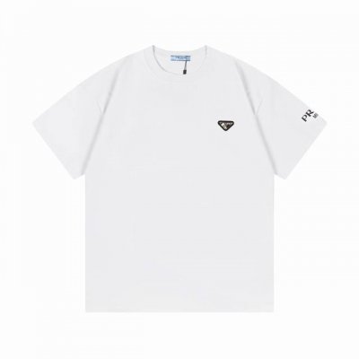 高版本 prada 普拉达 2025早春新款 定制310G双纱纯棉面料 泼墨三角形 定制金属三角章 男女同款 短袖T恤 颜色：白色 尺码：S-Xl
