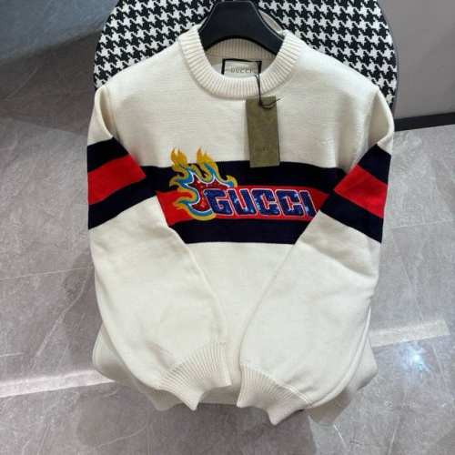 Guccl古驰 独家首发 原单品质 Guc*I 24秋冬新品 美式学院风复古圆领毛衣 胸前互扣双G火焰字母毛巾绣Logo 肩上四颗扣子可结开 胸前Logo手工定