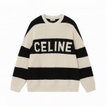 现货 Ce53 Celine 赛琳 24新款 字母Logo宽松条纹毛衣，男女同款 颜色：黑白条纹 码数：S M L Xl