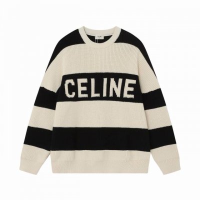 现货 Ce53 Celine 赛琳 24新款 字母Logo宽松条纹毛衣，男女同款 颜色：黑白条纹 码数：S M L Xl