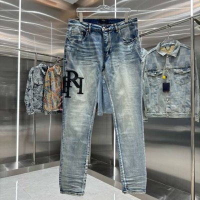 amiri 字母皮标刺绣街头潮流修身小脚弹力牛仔裤 颜色 蓝色 码数 30 32 34 36 38