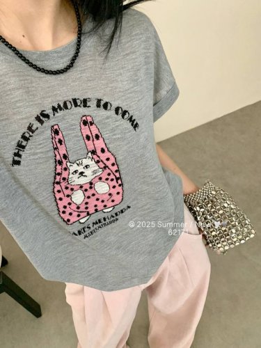 猫咪圆领飞机袖