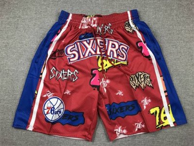 款号K118 顶级刺绣版本 76人涂鸦刺绣口袋裤篮球短裤 Just Don Nba 球队球裤系列单品 -定制优质网眼布面料，Dri-Fit 技术导湿速干， 防静
