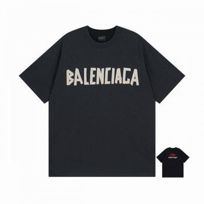 码齐 Balenciaga 巴黎世家2025 Ss 最新前后不同色面料拼接Ab双面印花刺绣双结合短袖T恤 本市场No.1的质量 真正天花板品质 全部原版开发注意