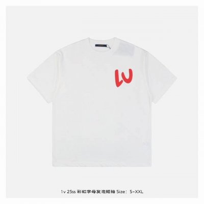 lv 25Ss 彩虹字母发泡短袖 面料采用230克重精梳棉，定制32支1*1螺纹，成衣两遍水洗处理，面料舒适亲肤无异感，定制定染面料，纺织密度高，垂感佳，不易变