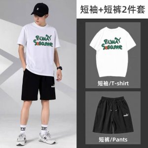 puma彪马新款短袖短裤运动套装！百搭不挑人！ 本款T恤采用纯棉面料！吸汗透气，贴身柔软！ 腰部松紧带抽绳，拉链口袋，运动時候可以放手机钥匙，非常方便！ 上身效