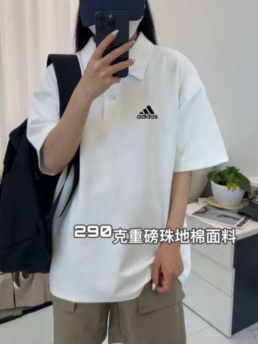 阿迪达斯Adidas基础款字母pu皮印花情侣polo衫短袖T恤 面料：重磅290克珠地棉面料质量非常好做过太多polo衫了这是我第一次见到这个面料的工艺！成本虽