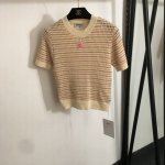 p140款号20251662 Chane*新款 小香植绒Logo亮丝条纹短袖针织衫，杏色，黑色，【均码；胸围72，袖长21，衣长49】