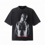 Vt9183 图派克Tupac说唱歌手2pac人像Big Face数码直喷印花复古水洗做旧短袖T恤 小领口设计 白墨数码直喷印花 高街复古重磅做旧水洗Vinta