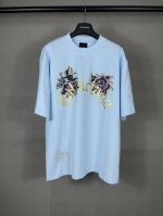 实拍图 顶级版本.官网品质 Balenci*Ga 25新款 正面以Tacky Tattoo艺术作品直喷印花 右袖图案印花 前后烫钻 成衣磨烂做旧短袖T恤# ss